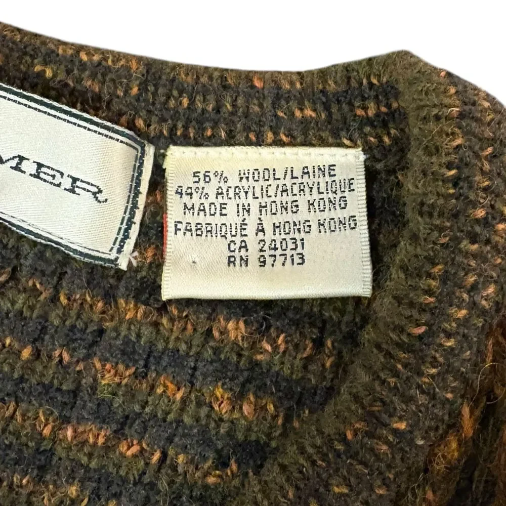 JJ Farmer Vintage Wool Blend Sweater Textured Knit V Neck Retro Mens Size XL